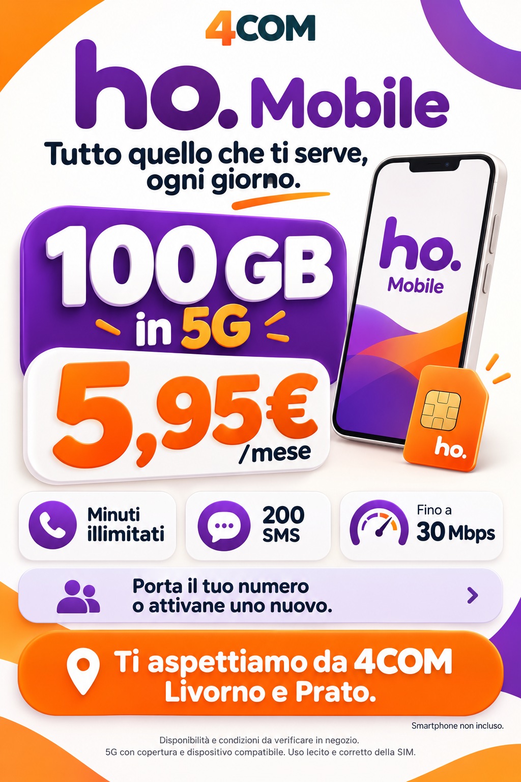 100 GB in 5G fino a 30 Mbps a 5,95 €/mese.