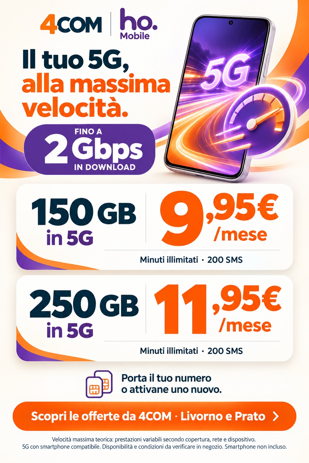 150 GB a 9,95 € o 250 GB a 11,95 € al mese, fino a 2 Gbps.