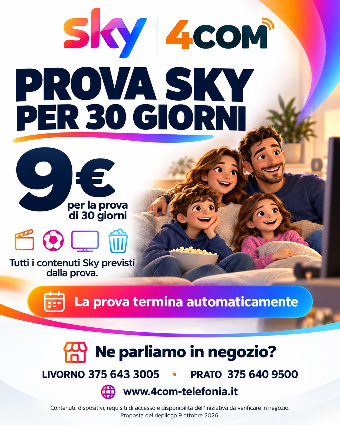 Prova Sky: 30 giorni a 9 € complessivi