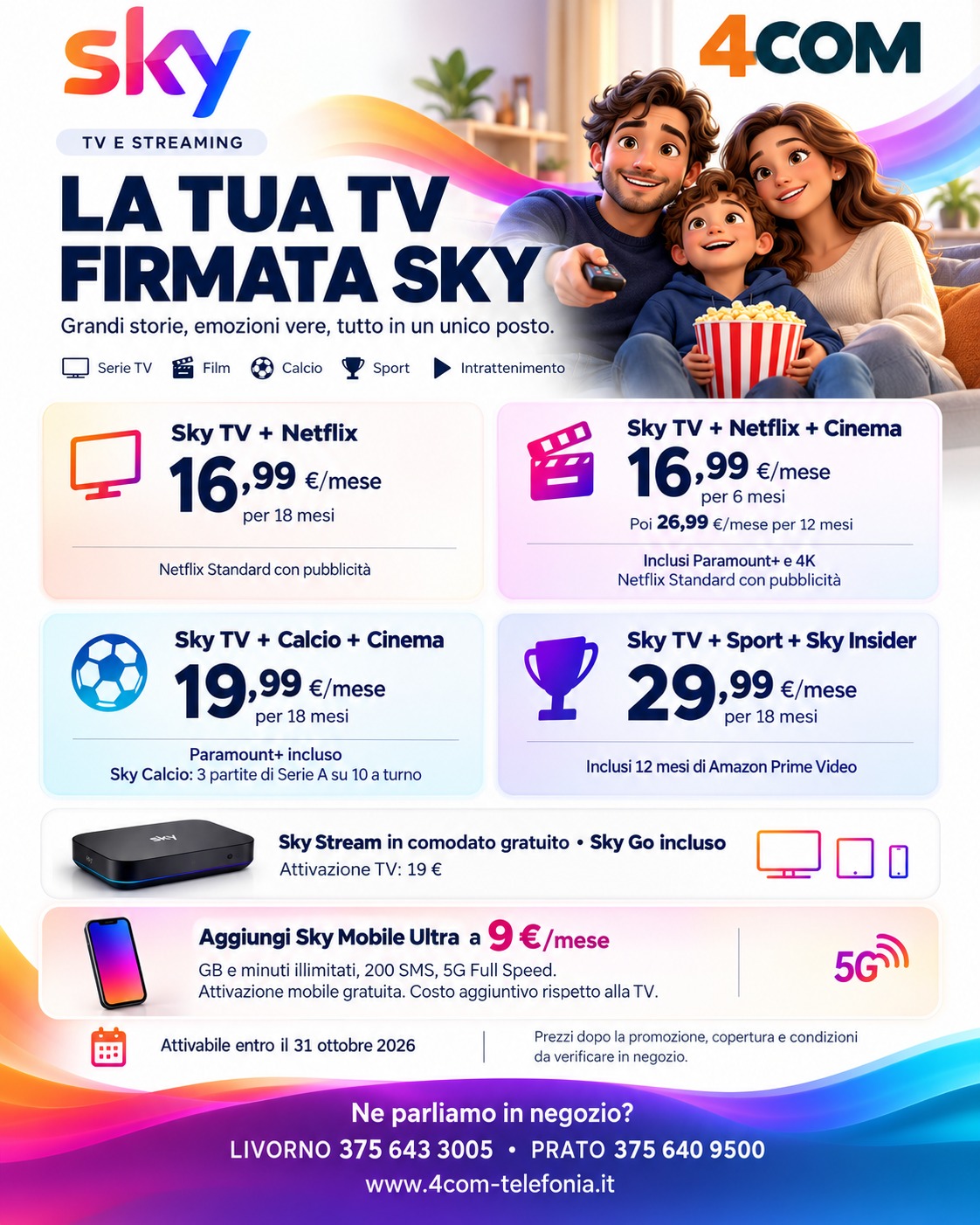 La tua TV firmata Sky: pacchetti da 16,99 euro al mese