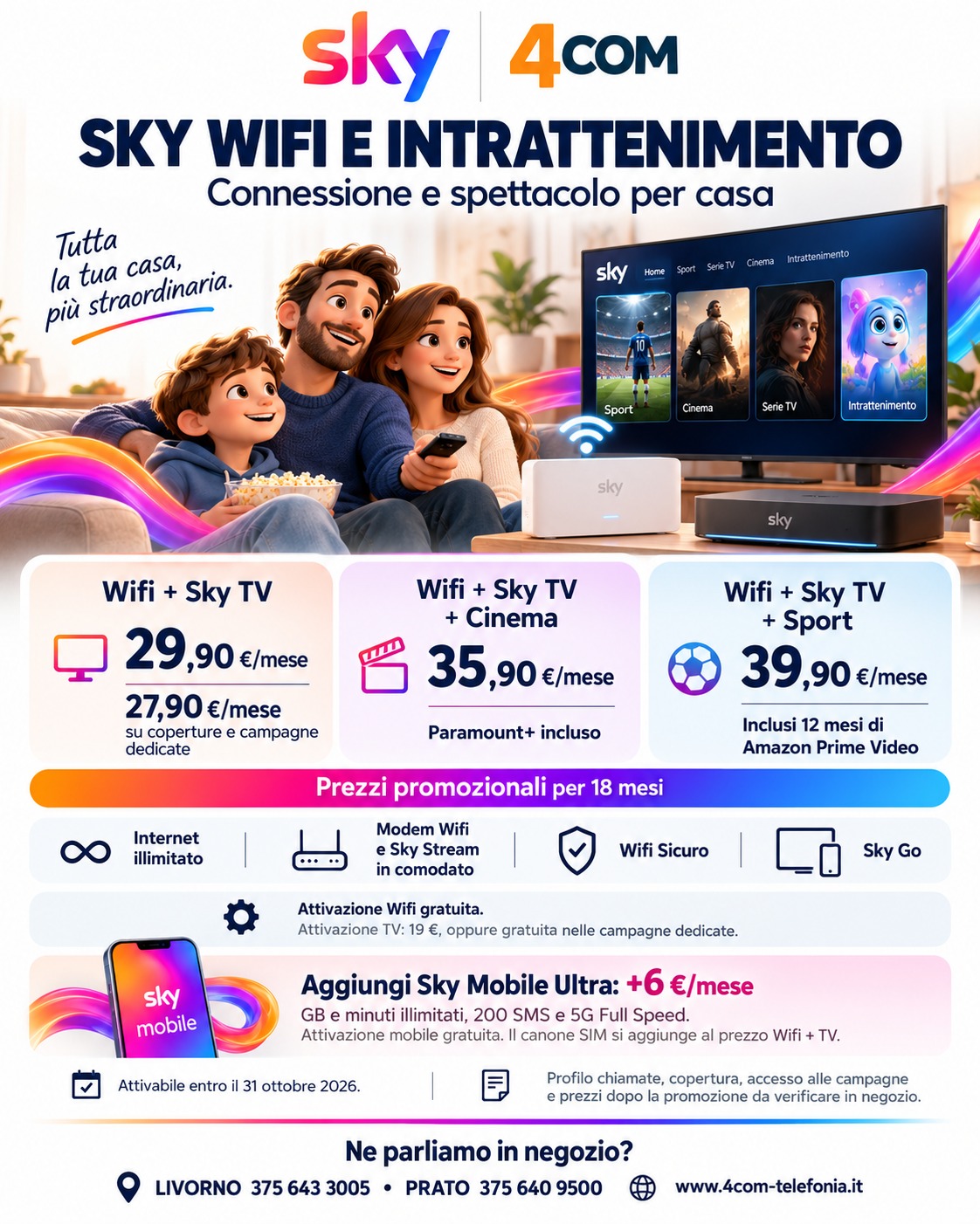 Sky WiFi e TV: pacchetti intrattenimento, cinema e sport