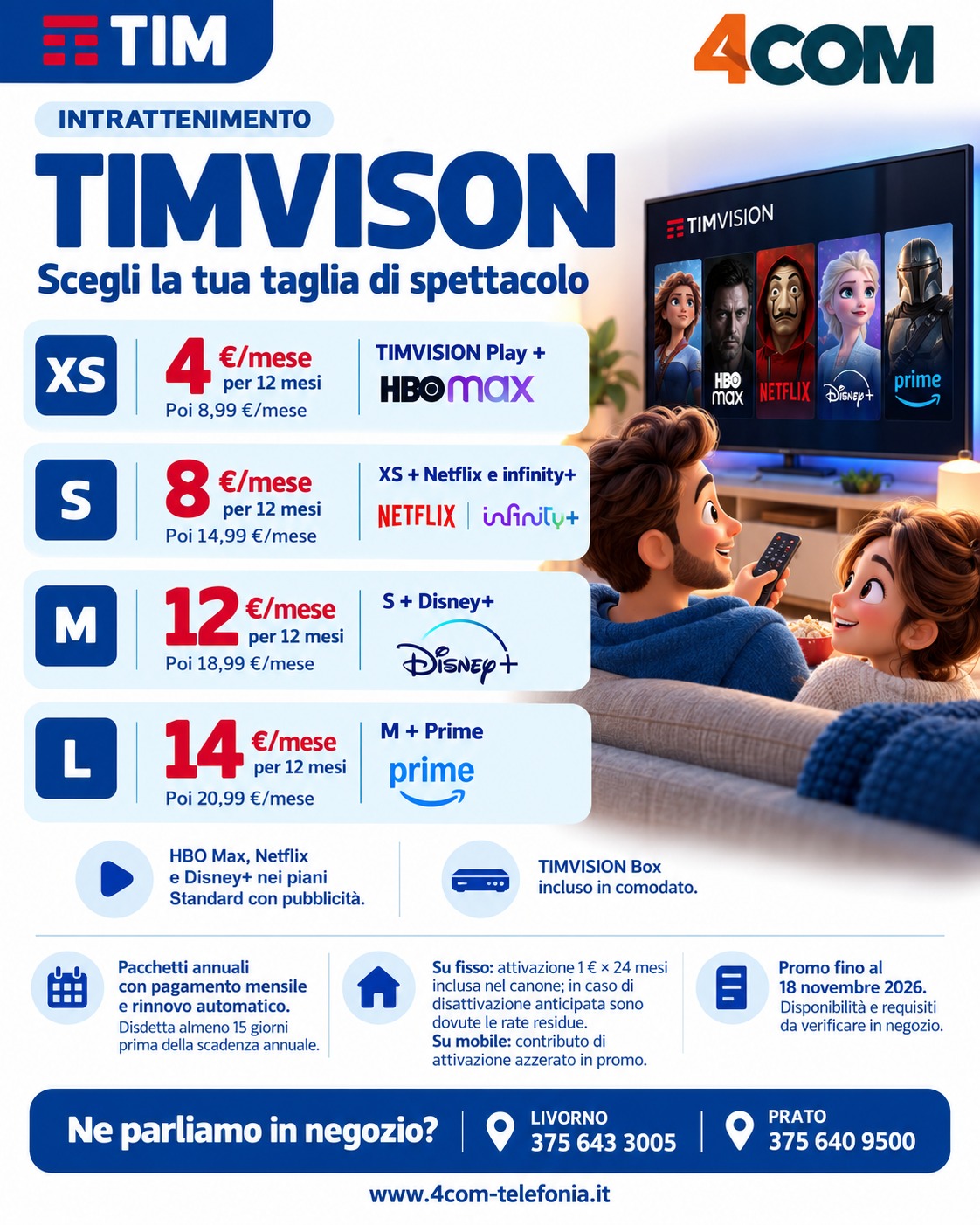 TIMVISION XS S M L: prezzi promozionali e successivi