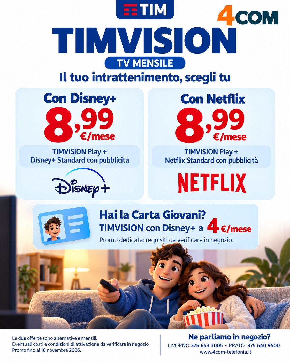 TIMVISION mensile con Disney+ o Netflix