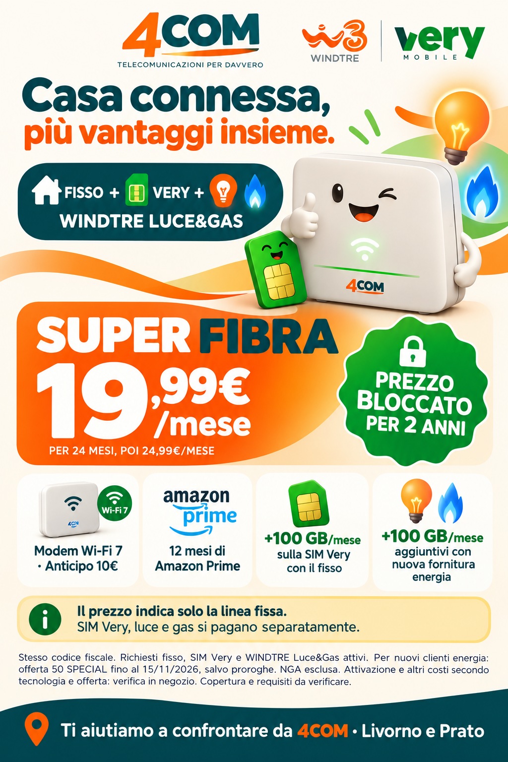 WINDTRE fibra con Very e luce e gas