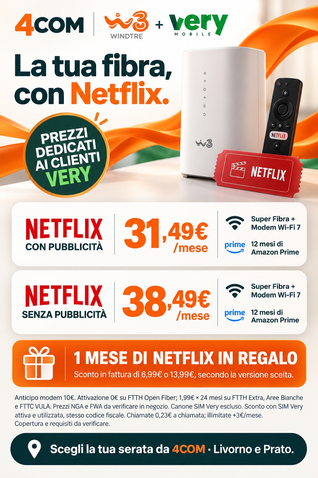 WINDTRE fibra e Netflix con Very